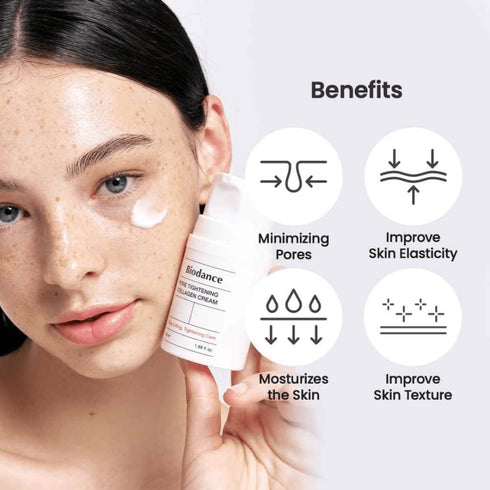 Cremă coreeană cu colagen pentru ten mixt și gras – Biodance Pore Tightening minimizează porii și susține elasticitatea naturală a pielii. wowskin.ro